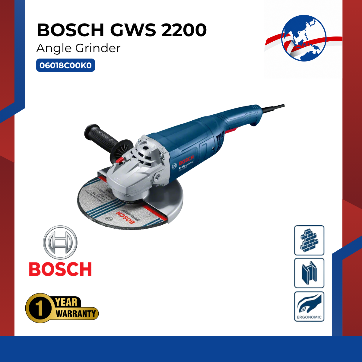 BOSCH Angle Grinder GWS 2200 ( 180 mm )