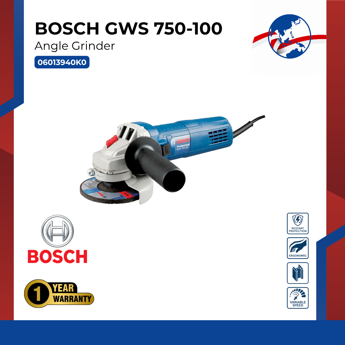 BOSCH Angle Grinder GWS 750-100