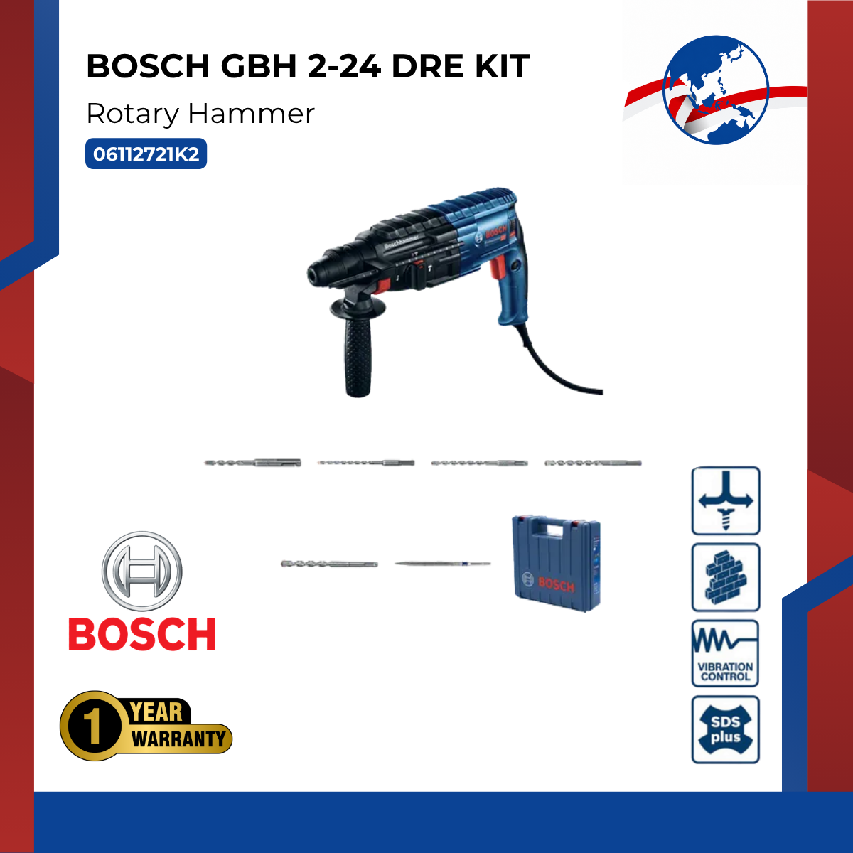BOSCH Rotary Hammer GBH 2-24 DRE KIT